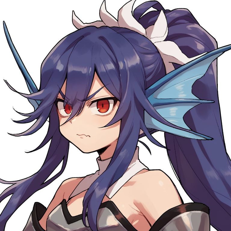 (score_9, score_8_up, score_7_up, score_6_up), source anime, BREAK,
 <lora:Ishiene:0.70> , ishdef, 1girl, red eyes, long hair, ponytail, purple hair, head fins, white collar, armor, (portrait), looking at viewer, angry, closed mouth, bare shoulders, <lora:3mpr3ss3XLP:0.6> , 3mpr3ss3,