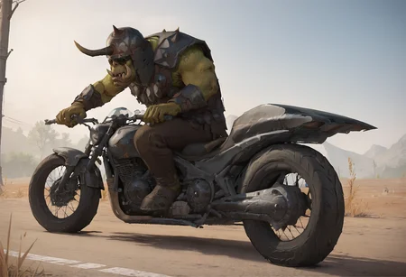 score_9, score_8_up, score_7_up,
OrcBoyz,  green skin, tusks, horned helmet, armor, riding a motorbike, wearing sunglasses,
solo,
 <lora:Orc_Boyz_PonyXL:0.8>