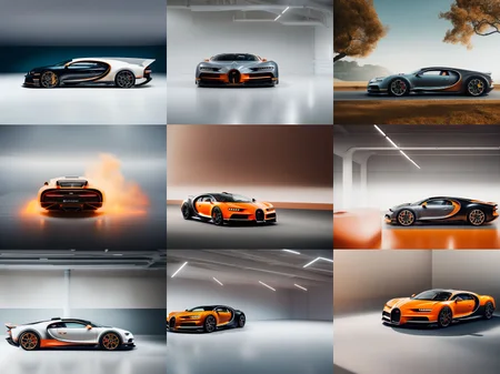 Bugatti Chiron Super Sport 300+, in a showroom, carhelper, hyperfluid:1.3 energy waves around car,floralmarble, photohelper