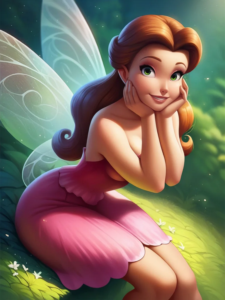 score_9, score_8_up, score_7_up, score_6_up, 1girl, fairy wings, green eyes, brown long hair, pink dress, bare shoulders, sexually suggestive, curvy, medium breast, sexy, looking at viewer, cowboy shot, dynamic pose, cute, solo, dutch angle, cleavage, forest, vegetation, smile, :D, hand on own cheek, sitting, from above, particles around, wide shot,
RossetaXLP , cartoon, <lora:RossetaXLP_character:0.8>