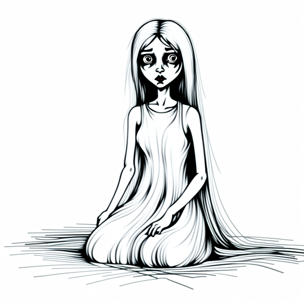 spot color, dress, traditional media, 1girl, monochrome, blood, greyscale