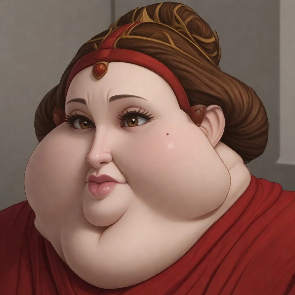 1girl,solo ,thick thighs,, Exquisite visuals, high-definition,masterpiece,best quality ,Beautiful Fingers,Beautiful long legs,Beautiful body,Beautiful Nose,Beautiful character design, perfect eyes, perfect face,expressive eyes, looking at viewer, official art,extremely detailed CG unity 8k wallpaper, dark lighting, Bright_Front_face_Lighting,shiny skin, (masterpiece:1.0),(best_quality:1.0), ultra high res,4K,ultra-detailed, photography, 8K, HDR, highres, absurdres:1.2, film grain, bokeh:1.2, lens flare, (vibrant_color:1.2), (beautiful_face:1.5), masterpiece, best quality, professional, solo, 4k, detailed,<lora:clonewars-padme-amidala-s3-ponyxl-lora-nochekaiser:1>, padme amidala, brown hair, brown eyes, realistic, mole, mole under eye, long hair, lips, 3d, Padmé Amidala,Crown , Single red dot on both cheeks, Lipstick, Red dress,sexy ,gorgeous face, beautiful eyes, happy, thick thighs, beautiful face, ((chubby)), milf, sweaty, hearts, closeup, seductive, wide hips, ((focus on face))), bangs, looking at viewer, bedroom bed,(((closeup))),obese,(chubby face), immobile,(chubby cheeks)