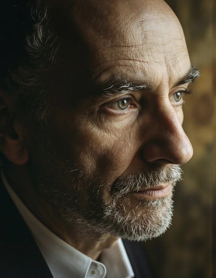 a beautiful ultra close up portrait photo of an old man, angle view, intricate light, art by David Fincher