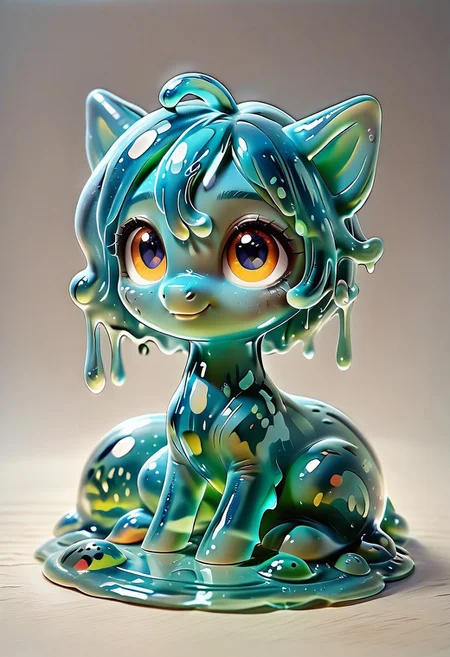 score_9, score_8_up, score_7_up, sl1m3d, slime-morph, a cute chibi pony made out of slime with big eyes