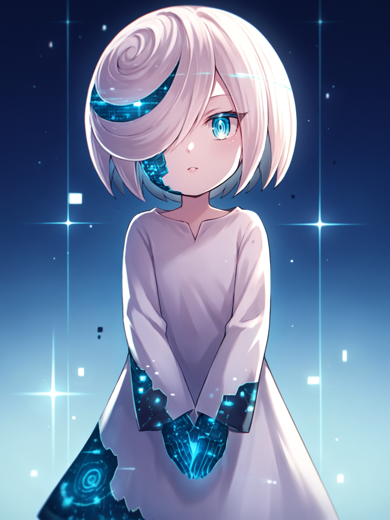 score_9, score_8_up, score_7_up, score_6_up, score_5_up, score_4_up, source_anime, <lora:Perfect Hands:1> Perfect Hands, <lora:PerfectEyesXL:1> perfecteyes, BREAK
1girl, solo, looking at viewer,  <lora:Sage:0.8> sage \(sonic\), short hair, hair over one eye, white hair, little girl, goodsage, blue eyes, white dress,