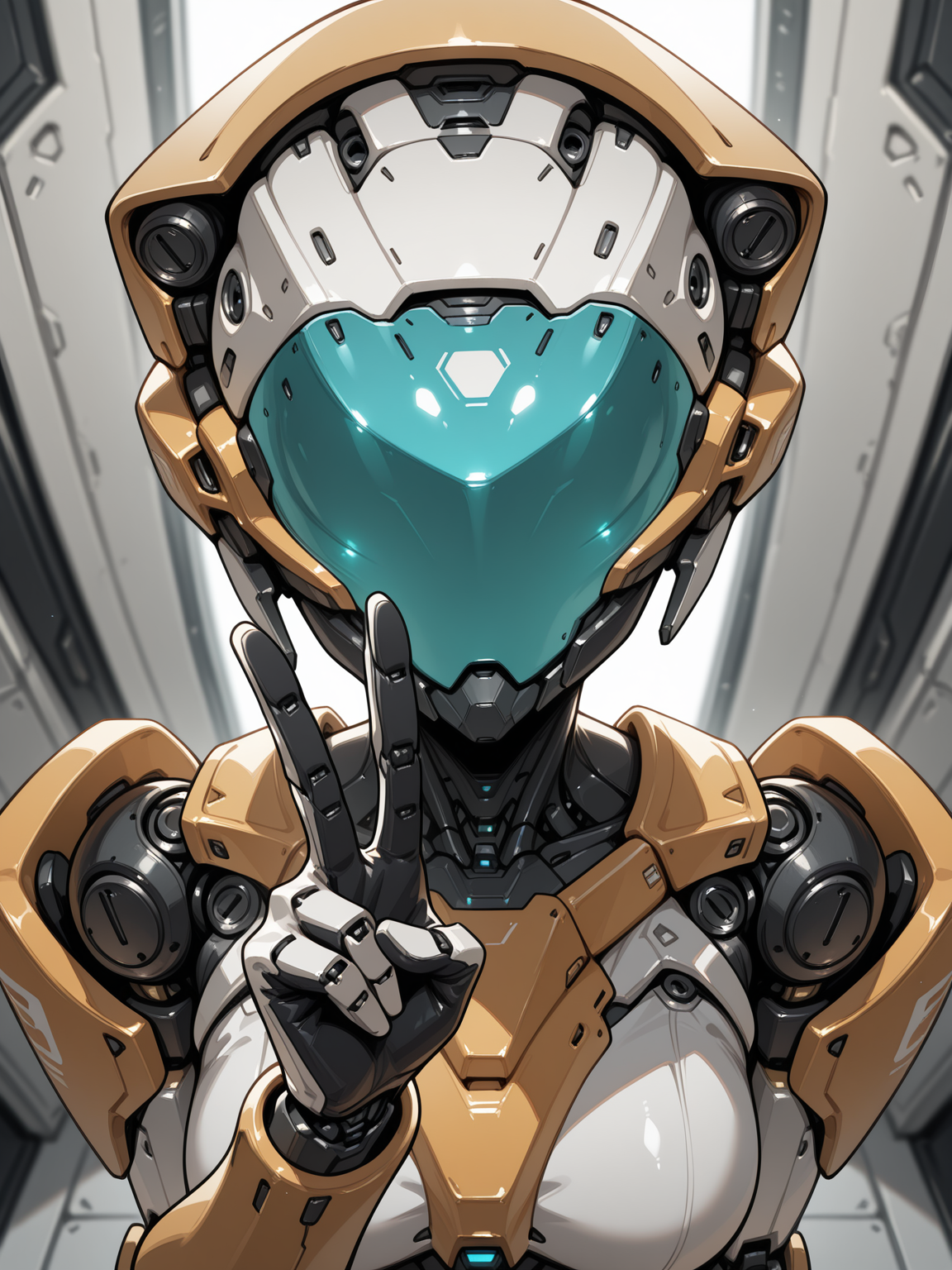 masterpiece,best quality,amazing quality,very aesthetic,absurdres,newest,
BREAK,
, science fiction, , portrait, 
solo, ,1girl, android, , from above, v, facing viewer, foreshortening, depth of field, forced perspective, 
 <lora:Anachrotech_Mecha_bits_Illustrious:1> an4chr0t3ch,
