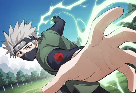score_9, score_8_up, score_7_up, score_6_up, score_5_up, score_4_up, BREAK, source_anime,
1boy, kakashi, grey hair, red eyes, mouth mask, covered mouth, forehead protector, konohagakure symbol, green vest, chidori, electricity, electrokinesis, energy,
IncrsPunchMeme, incoming punch, blue sky, meadow
<lora:PepePunchMeme_XLPD:1> <lora:KakashiXL:1>