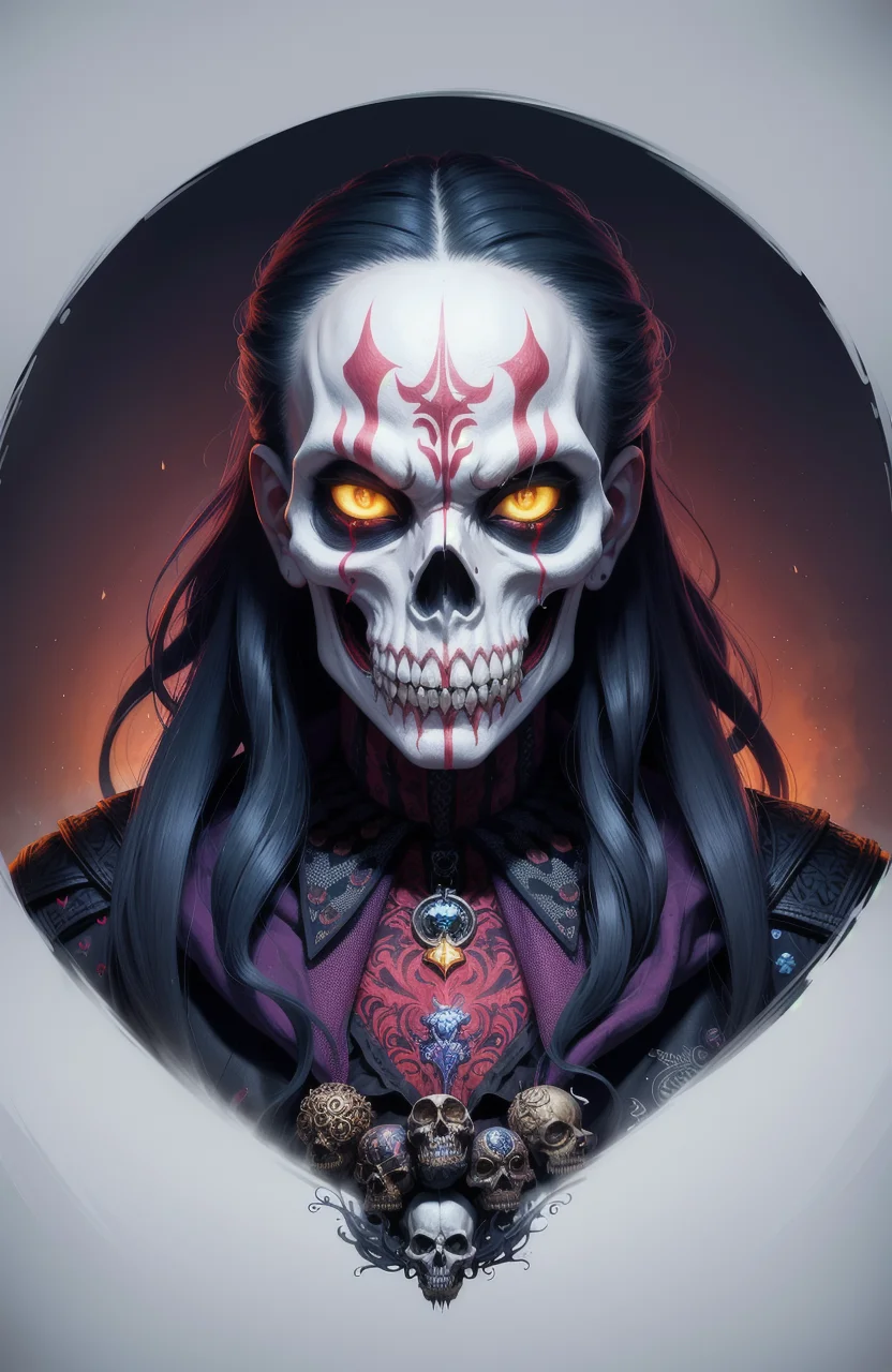 skull joker demon concept art portrait by Casey Weldon, Olga Kvasha, Miho Hirano, hyperdetailed intricately detailed gothic art trending on Artstation triadic colors Unreal Engine 5 detailed matte painting, deep color, fantastical, intricate detail, splash screen, complementary colors, fantasy concept art, 8k resolution, gothic deviantart masterpiece