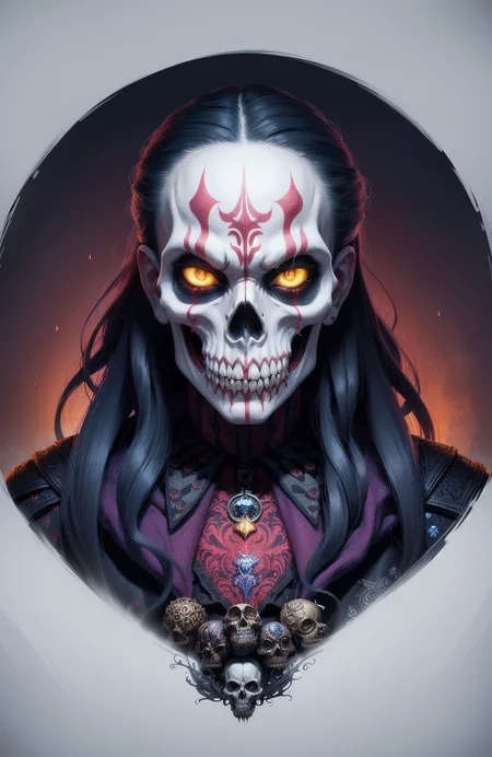 skull joker demon concept art portrait by Casey Weldon, Olga Kvasha, Miho Hirano, hyperdetailed intricately detailed gothic art trending on Artstation triadic colors Unreal Engine 5 detailed matte painting, deep color, fantastical, intricate detail, splash screen, complementary colors, fantasy concept art, 8k resolution, gothic deviantart masterpiece