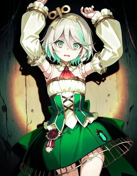 1girl,
cecilia immergreen, doll joints,
arms up, scared, standing,
vignetting contrast, light,
masterpiece
<lora:concept_flasheffect-ill-vpmini:1>
