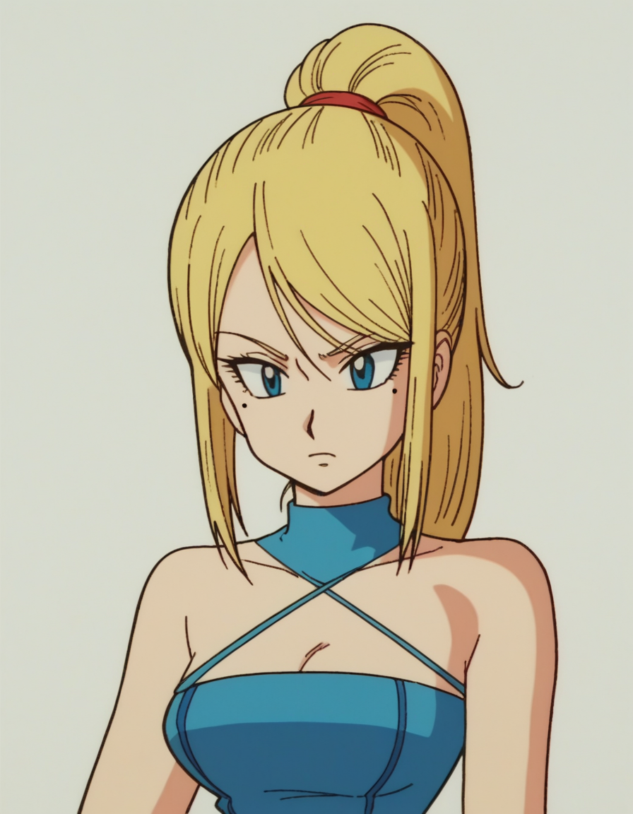 zPDXL, score_9, score_8_up, score_7_up, source_anime, 8k, absurdres, 1980s \(style\), retro artstyle, anime coloring, 
<lora:EarlyAkirav1-1:0.8> drgbls1, 1girl, wearing Beaded buckskin halter top, fringed buckskin skirt, feathered headband, beaded moccasins, turquoise jewelry with intricate filigree and inlay, upper body, portrait, Samus, blonde hair, ponytail, mole under eye,
