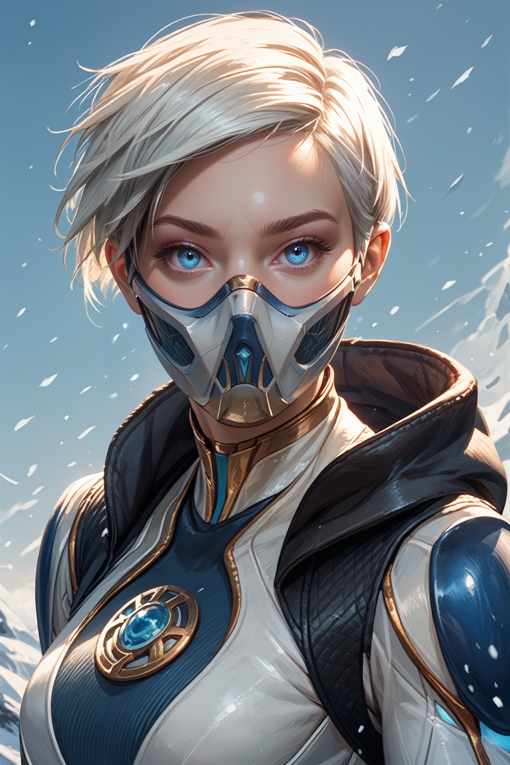 score_9, score_8_up, score_7_up, score_6_up
<lora:MKFrost:0.8>
MKFrost, 1girl, white hair, blue eyes, short hair, mask, looking at viewer, portrait