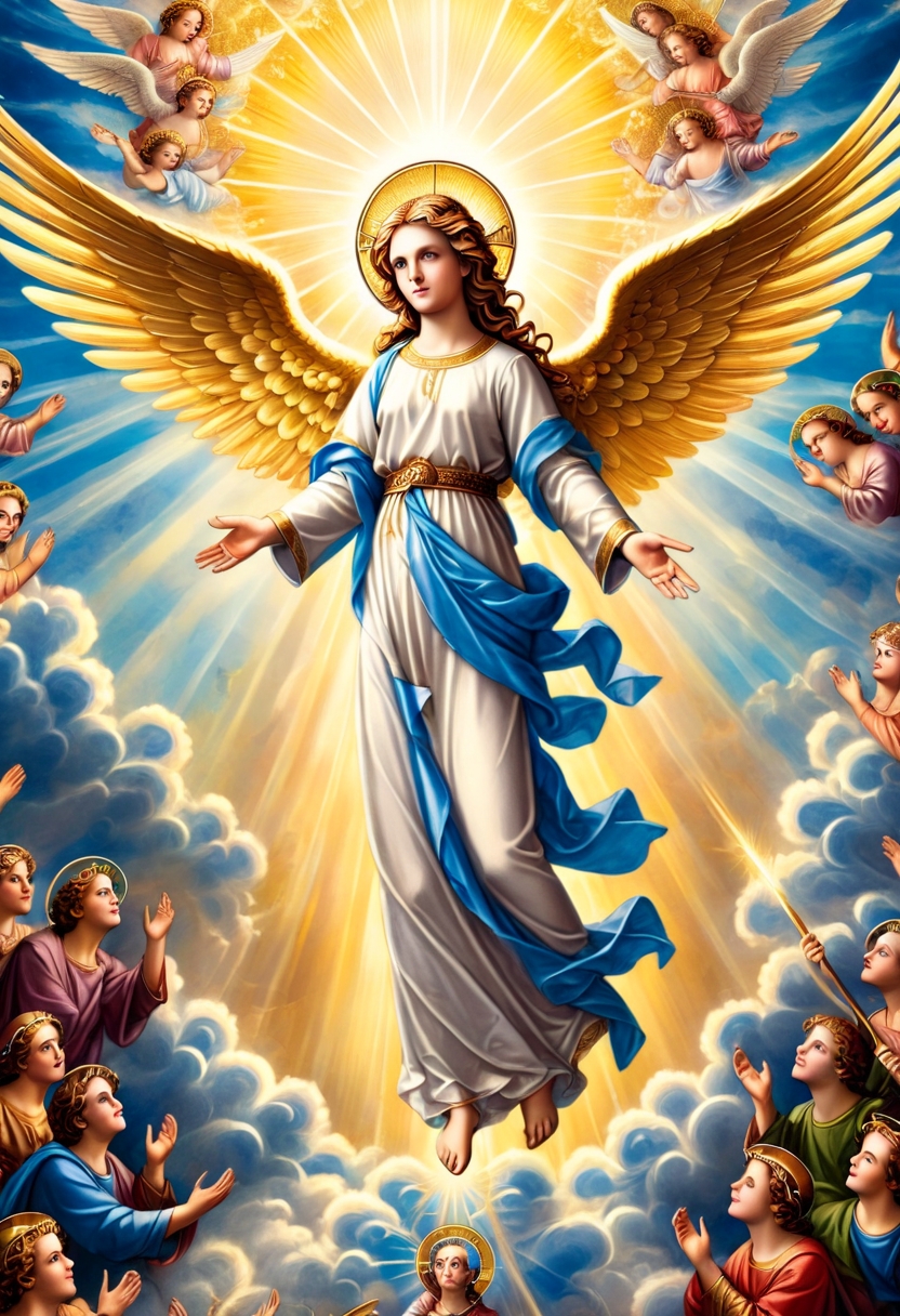 Epic movie poster,a pam-mdvl angel,heaven background, divine light,highly detailed, dynamic, masterpiece,intricate,hdr