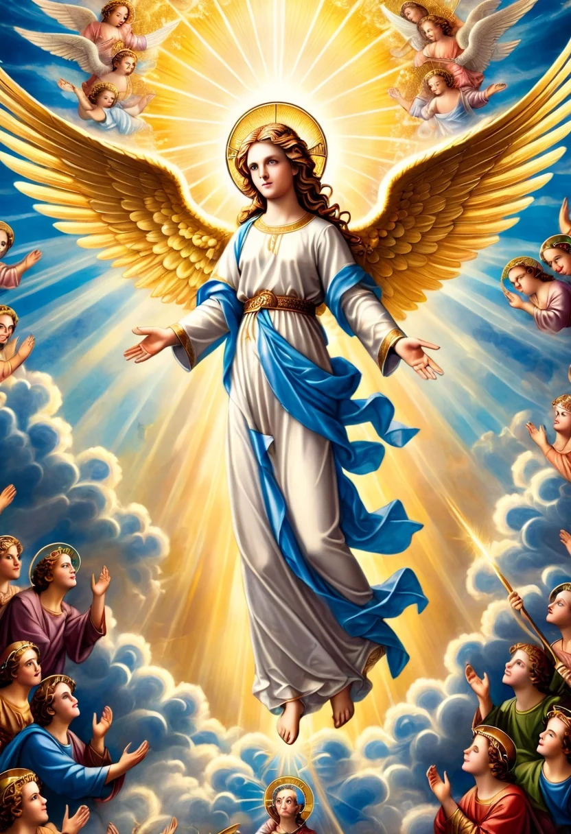 Epic movie poster,a pam-mdvl angel,heaven background, divine light,highly detailed, dynamic, masterpiece,intricate,hdr