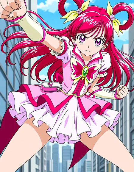 <lora:dmd2_sdxl_4step:1>,1girl,official style,masterpiece,best quality,newest,very aesthetic,highly detailed,high resolution,absurdres,highres,depth of field,super detailed skin,very awa,Anime,anime coloring,anime screencap,<lora:cure_dream_V1:1>,cure dream,angry,abstract_background,thighs,city,ほlぢんgweapon,fighting_stance,posing,