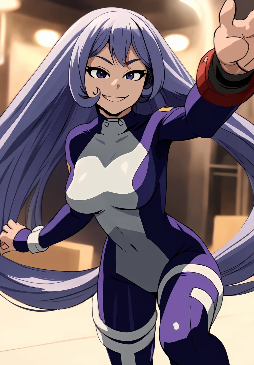 <lora:nejire_hado:0.8>, nejire_hado, (masterpiece, best quality,perfect lighting), 1girl, solo, smirk, action pose, bodysuit,