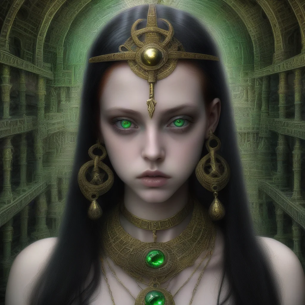 <lora:DeepDream:1>raw photo of a young, pale, goth, attractive, friendly, casual, delightful, intricate, gorgeous, female, piercing green eyes, wears a gold ankh necklace, femme fatale, nouveau, curated collection, nikon, award winning, breathtaking, groundbreaking, superb, outstanding, photoshopped, dramatic lighting, DeepDream