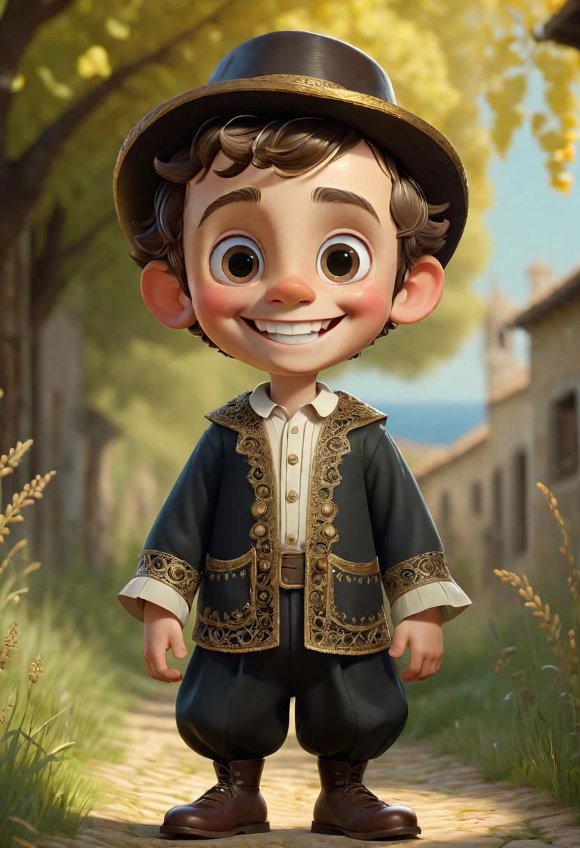 (((masterpiece:1.7))), (((randomly picked cute male child_1.8))), (smiling and happy:1.5),  (full-body shot:2), (traditional male costume of Calabria from Arbereshe Community), filigree, 8k, cartoon digital illustration, cute big pixar reflective eyes, unreal engine cinematic smooth, dreamlike, intricate detail, oil on canvas by Mark Ryden, golden ratio, perfect composition, UE5, trending on artstation and cgsociety, soft natural volumetric cinematic perfect light, award-winning photograph, by Anno1313 art style, --chaos