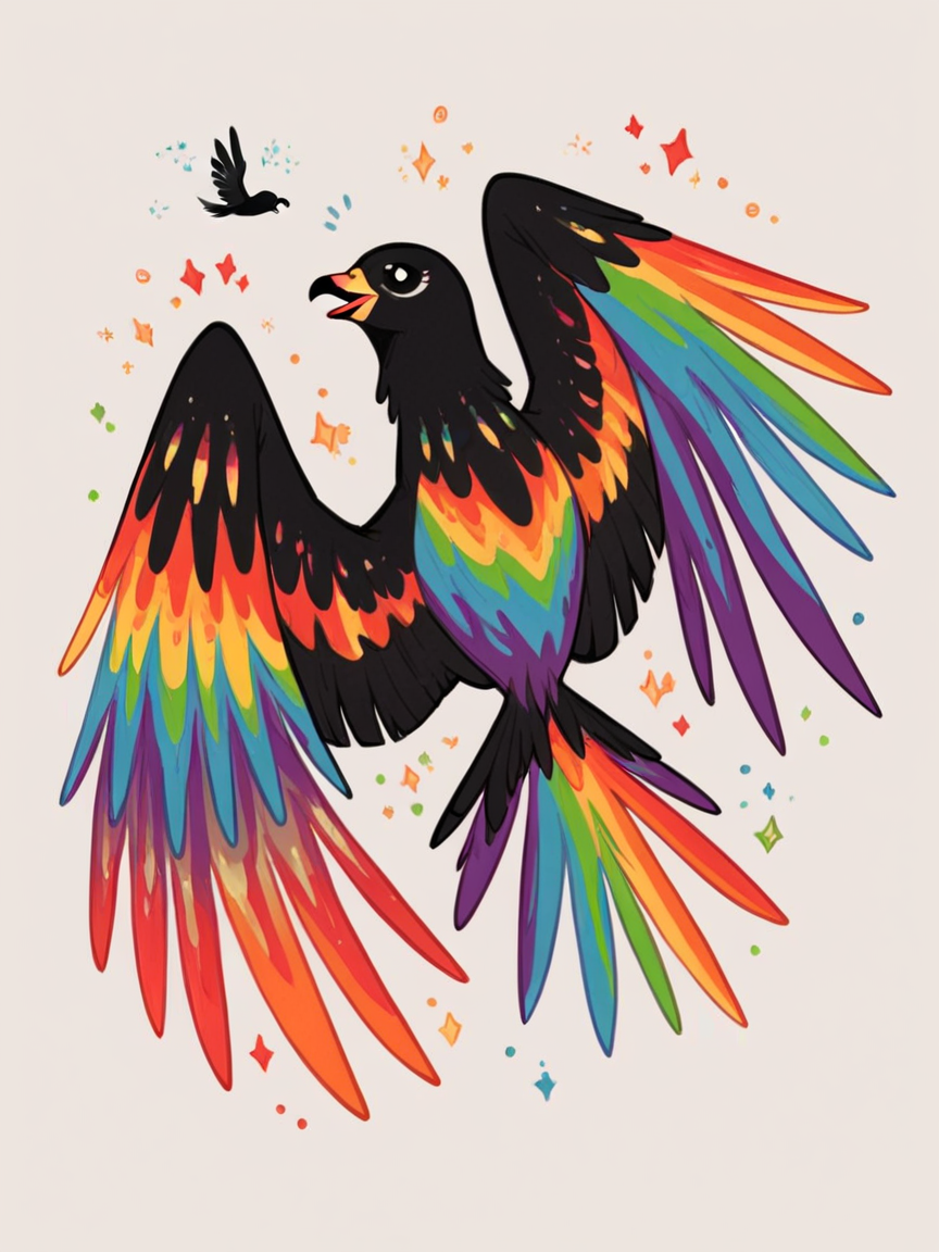 score_9, score_8_up, score_7_up, score_6_up, score_5_up, score_4_up,  <lora:r41nb0wXLP:0.7> r41nb0w, rainbow, bird