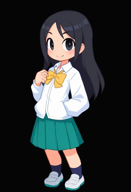score_9, score_8_up, female, solo, full body, digital art, highly detailed, <lora:CuteMixPDv4:1>, zPDXL2, zPDXLpg, zPDXL, green skirt, white shirt, no background, simple background, black background, standing posture, big eyes, large pupil, look at viewer, school uniform, senior high school uniform, 1girl, long hair, cute, young, high school student, human, Singaporean, black eyes, black hair, smile
