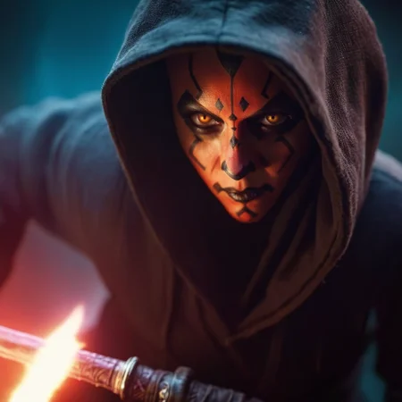 cinematic film still of <lora:Darth Maul:1.2>
Darth Maul a woman with a sword and a hoodie black costume on in star wars universe, shallow depth of field, vignette, highly detailed, high budget, bokeh, cinemascope, moody, epic, gorgeous, film grain, grainy