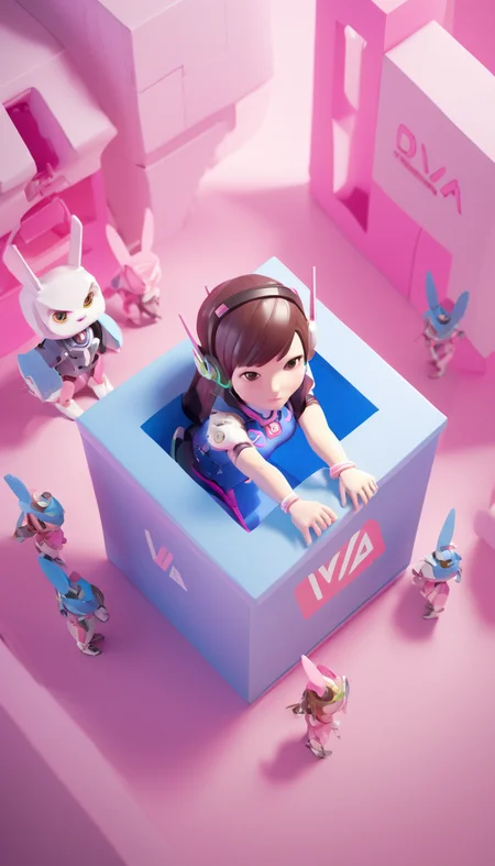 Tiny cute isometric Cinematic scene, hero view, D.Va, Overwatch <lora:d.va_xl_v1:1>, action pose, detailed background, masterpiece, best quality, high quality, highres, absurdres in a cutaway box, soft smooth lighting, soft colors, 100mm lens, 3d blender render