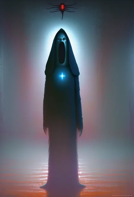 horror, mnocturnal chattersnitch, creepy man, noon, blue sky, clouds, architecture, "at the Transparent soaring Neutron star"<lora:EnvyHorrorXL01:1><lora:EnvyMonsterXL01:1.3>