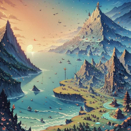 rscore_9, score_8_up, score_7_up, score_6_up, score_5_up, score_4_up, , al-anmwrlds, retro, fantasy map, masterpiece, epic, retro, very high quality, trees, continents, sea, ocean, mountains, moon, feeling of blissful world, heavenly, divine, shiny, bright, holy, ral-anmwrlds, fantasy map, dcr34sed_c0l0ring,