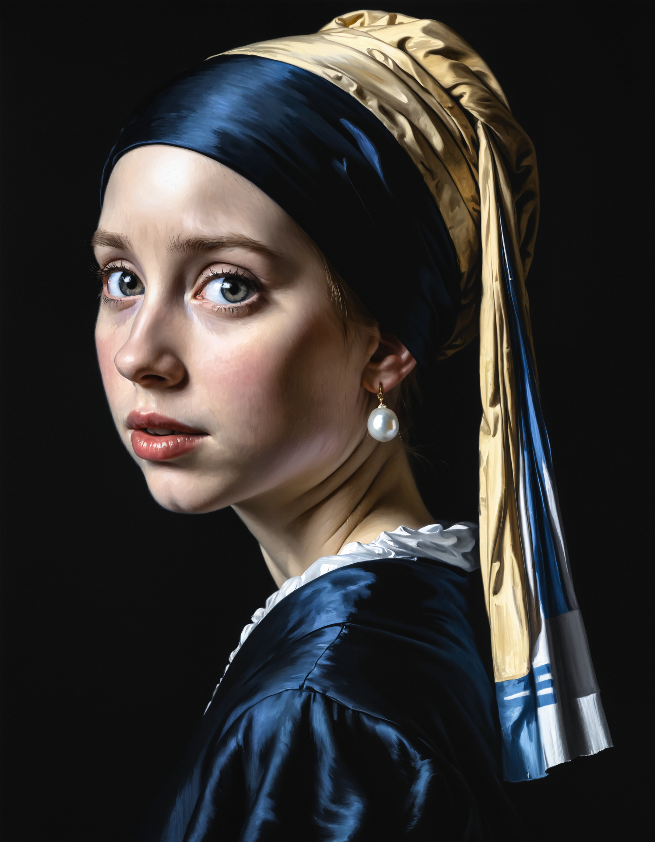dark painting of Girl with a Pearl Earring by Vermeer