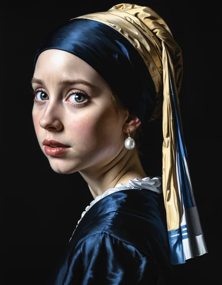 dark painting of Girl with a Pearl Earring by Vermeer