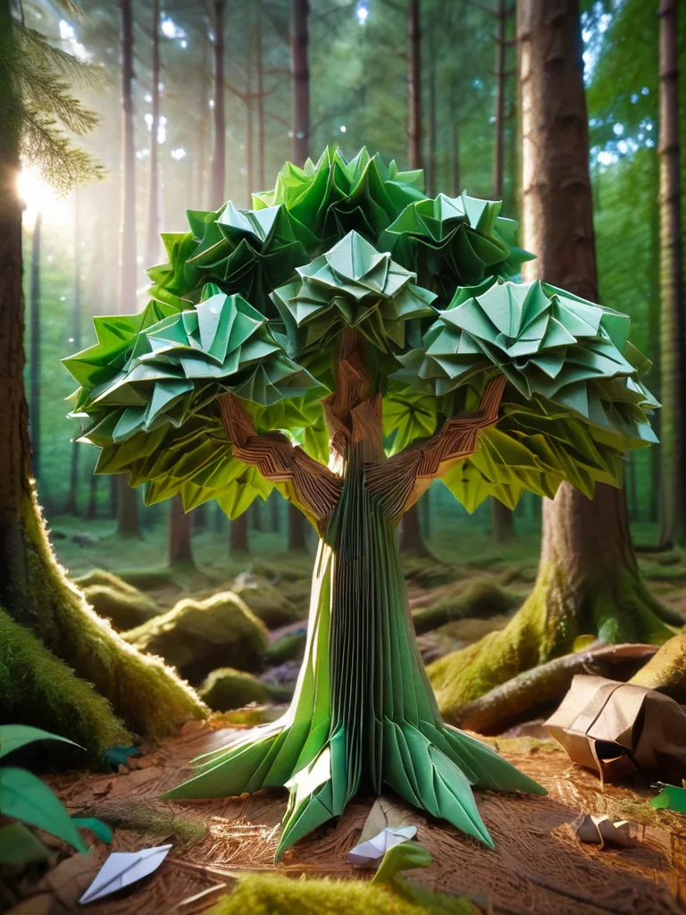 ral-orgmi, a origami paper tree in a forest <lora:ral-orgmi-sdxl:1>