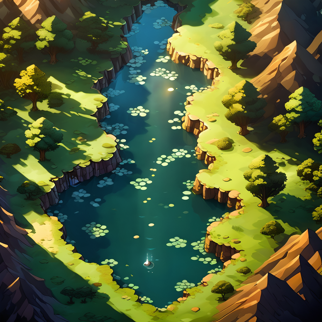 lake scene,
nature light,Fantastic light and shadow,top down 2d game,2d game scene,<lora:2d_game_scence:0.8>,