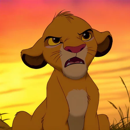 <lora:simba-Yiffy:1.0> cubsimba, solo, sitting, sunset, savanna, yellow sclera, brown eyes, BREAK best quality, high quality, masterpiece, rim light