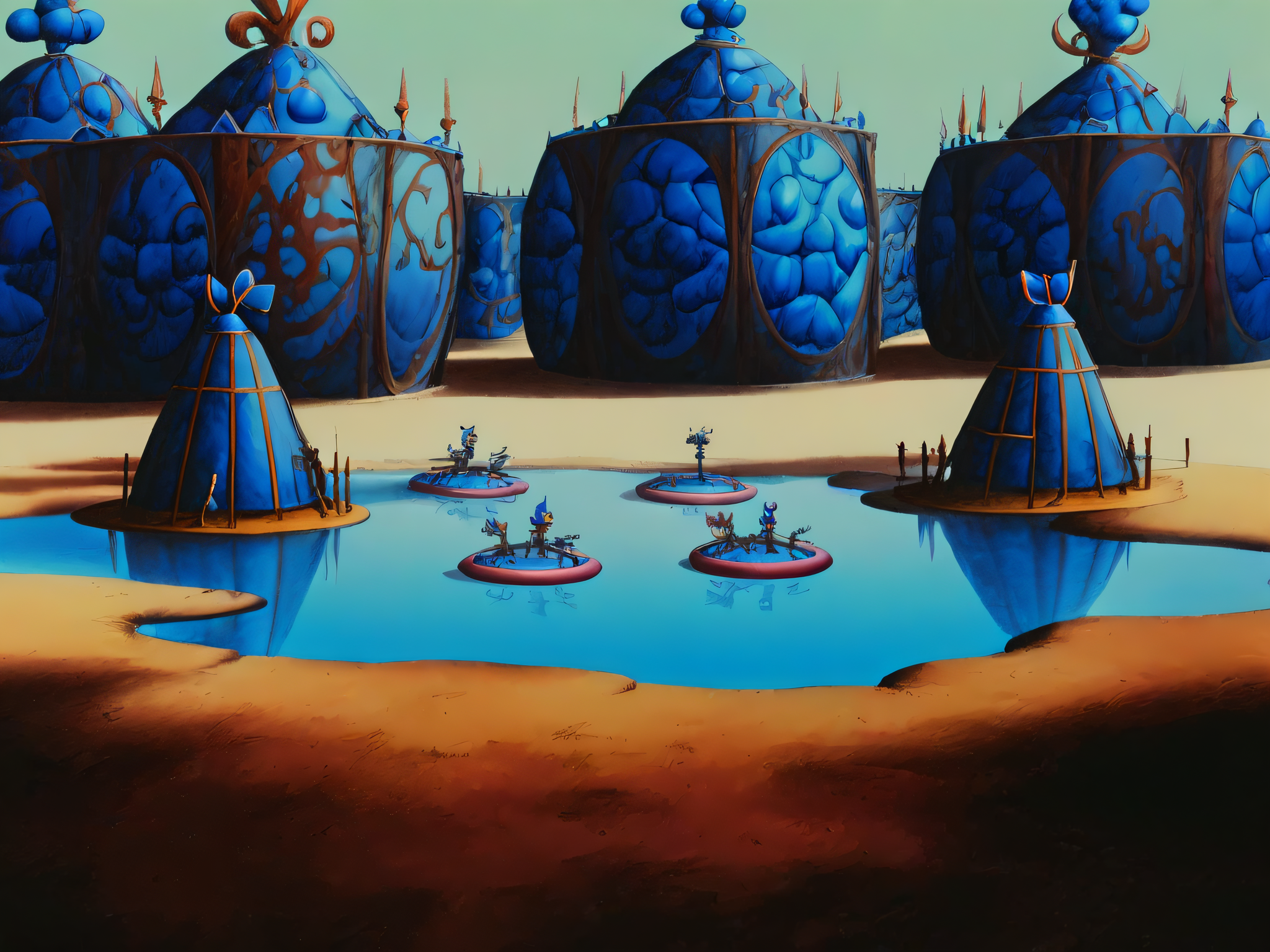 ogre and Knight's Castle Grounds with floating in zero-G and Methane Lake Beds  <lora:Fantastic_Planet_XL-000007:1.0> <lora:Fantastic_Planet_XL-000009:1.0>
