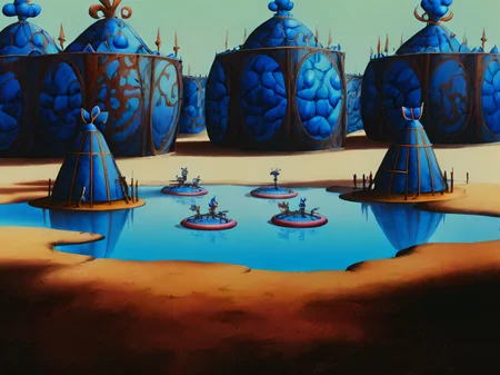 ogre and Knight's Castle Grounds with floating in zero-G and Methane Lake Beds  <lora:Fantastic_Planet_XL-000007:1.0> <lora:Fantastic_Planet_XL-000009:1.0>