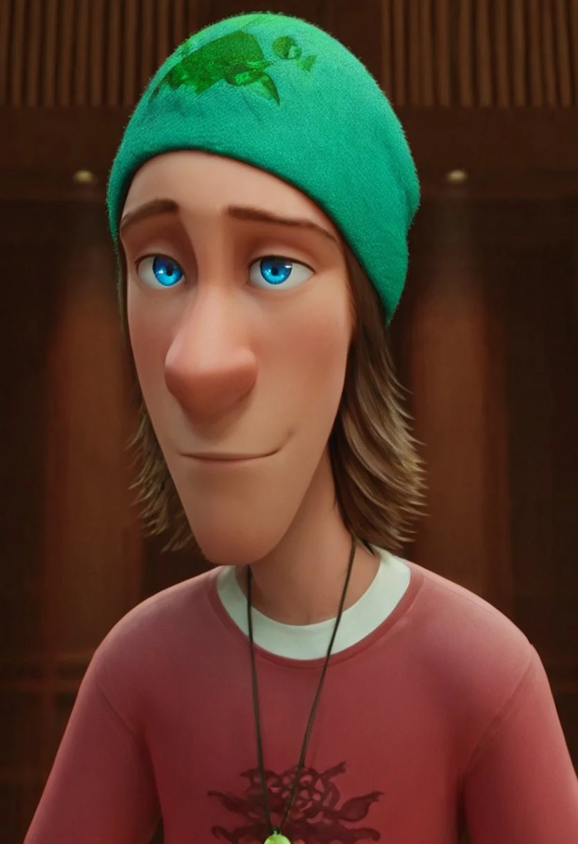 score_9, score_8_up, score_7_up, 8k, masterpiece, charturnerv2, sz4d3k, cell shaded, face focus, even skin tone, indirect lighting, detailed face, detailed eyes, detailed, male only, 1boy, solo, alone, Fred, green beanie, blue eyes, red shirt, short sleave shirt over long sleave shirt, blue jean shorts, mansion background,