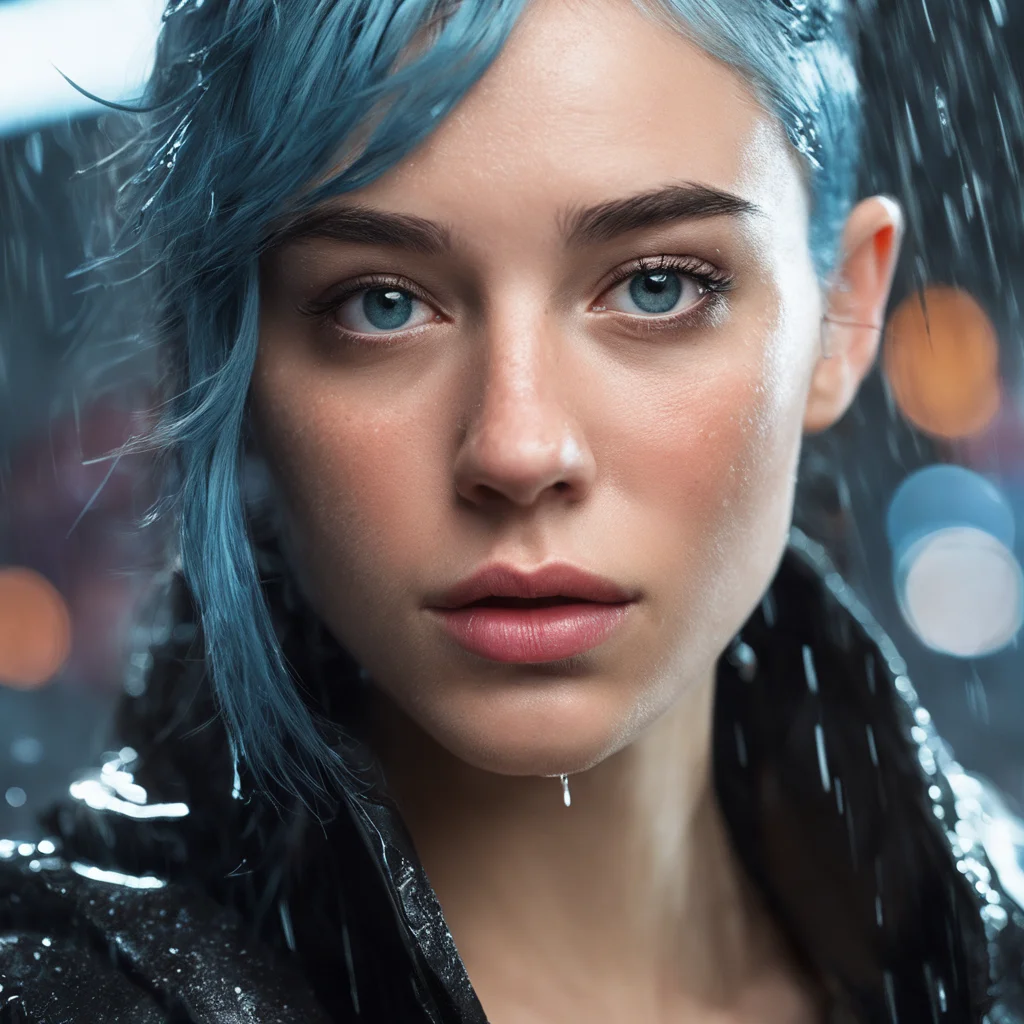 RAW photo, (photo flash:1.5) (fashion photography) (pictorialist style), fashion shot, realistic photo style, sharp focus,
(full body shot) of a 20 yo girl with ice blue hair in future clothes, angry or crying and sad looking, tearful and open-mouthed, reveal sorrow, open mouth, teary, tear, sorrow, crying, transparent liquid, water tears, glass tears, cute face, eye level, focus on eyes,
she ist wearing a sleek metallic jumpsuit with holographic accents, LED-lit seams, form-fitting silhouette, iridescent fabric, touch-responsive panels, adaptive color-changing, avant-garde asymmetry, integrated tech accessories, gravity-defying drapes, translucent mesh inserts, biomimetic textures, 3D-printed details, energy-efficient materials, microfiber sensors, minimalist cutouts, modular layering, neural interface compatibility, solar-charging capabilities
She is holding a white cat, rain, (wet fur:1.2), water droplets, puddles, drenched, shimmering, damp paws, misty air, whiskers glistening, gray skies, reflective eyes, soggy whiskers, damp nose, fur clinging, splashing, damp coat, rainy day, water-soaked, watery world
photo location is a night scene from blade runner movie: moviestill, (bright dazzling neon lights:1.3), futuristic skyline, neon-lit alleys, rain-soaked pavement, towering skyscrapers, gritty urban sprawl, synthetic humans, bustling crowds, holographic billboards, flying vehicles, dimly lit shops, cyberpunk aesthetics, dystopian atmosphere, steamy vents, flickering lights, androids in shadows, moody reflections, artificial intelligence, techno-noir setting, dark mysteries, urban decay, rain-slicked streets, augmented reality, electronic hum, metropolitan dystopia, eerie silence, urban isolation, polluted skies, neon glow, tech-enhanced crime, melancholic undertones, enigmatic figures, uncertain future, digital billboards, glimmering advertisements, corporate dominance, haunting alleys, tech noir ambiance, abandoned corners, cybernetic implants, forbidden desires, existential questions, artificial lifeforms, ethereal music, looming architecture
dappled light on face, pale skin, no make-up, detailed face and eyes, natural skin texture, (highly detailed skin:1.1), (textured skin:1.1), (skin pores:1.1), (oiled shiny skin:0.5), (skin blemish:1.2), (imperfect skin:1.1), intricate skin details, visible skin detail, detailed skin texture, detailed eyes, round iris, remarkable detailed pupils, light reflections in her eye, visible cornea, highly detailed iris, tiny blood vessels in the eye, small freckles, wrinkles, pimples, beauty spot, <lora:polyhedron_all_sdxl-000004:0.7>
celluloid's unique character, film grain, (no depth of field:1.5), movie shot with (panavision panaflex gold camera:1.1) on (celluloid:1.2), shot by ridley scott, shot by Denis Villeneuve, best quality, masterpiece, ultra high res, (photorealistic:1.4), 8K raw photo, professional photography, award winning photo, ((light)) photography