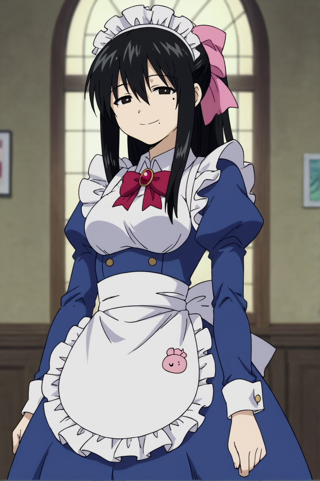score_9, score_8_up, score_7_up,anime_source, source_anime, best background, detailed background, anime screencap,  Kanako, 1girl, bow, hair bow, long hair, naughty face, seductive smile, mole, seductive body, sexy, maid outfit, cowboy shot, long skirt, black thighhighs  indoors, <lora:Kanako_Ohno:0.8>