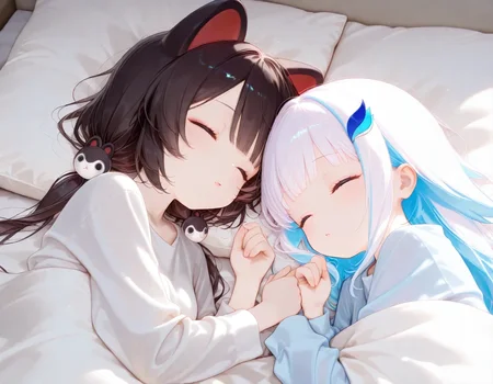 2girls, sleeping together, inui toko, lize helesta,
very awa, masterpiece, best quality, amazing quality, absurd res, hi res, highres, <lora:NoobV065sHyperDmd:0.3> <lora:naitian_epoch_12:0.8>