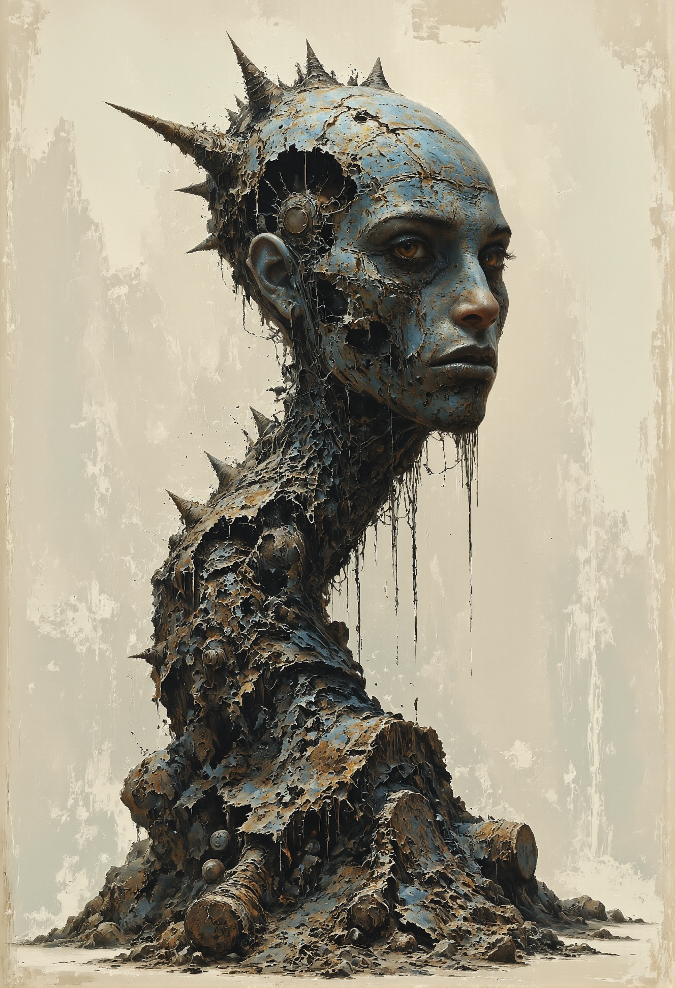 (art by Zdzislaw Beksinski:2), a human with a long spiky metal tail and  metal spikes attached to the spine  <lora:- Flux1 - vanta_black_V2.0.safetensors:0.5>,  <lora:Elden_Ring_-_Yoshitaka_Amano.safetensors:1.0>,  <lora:fantasy-flux-v1.safetensors:1.0>,  <lora:The Weirdies [Flux]_R.safetensors:0.75>,  <lora:Glitchcore_Flux.safetensors:0.4>,  <lora:Dieselcore_Flux.safetensors:0.7>,