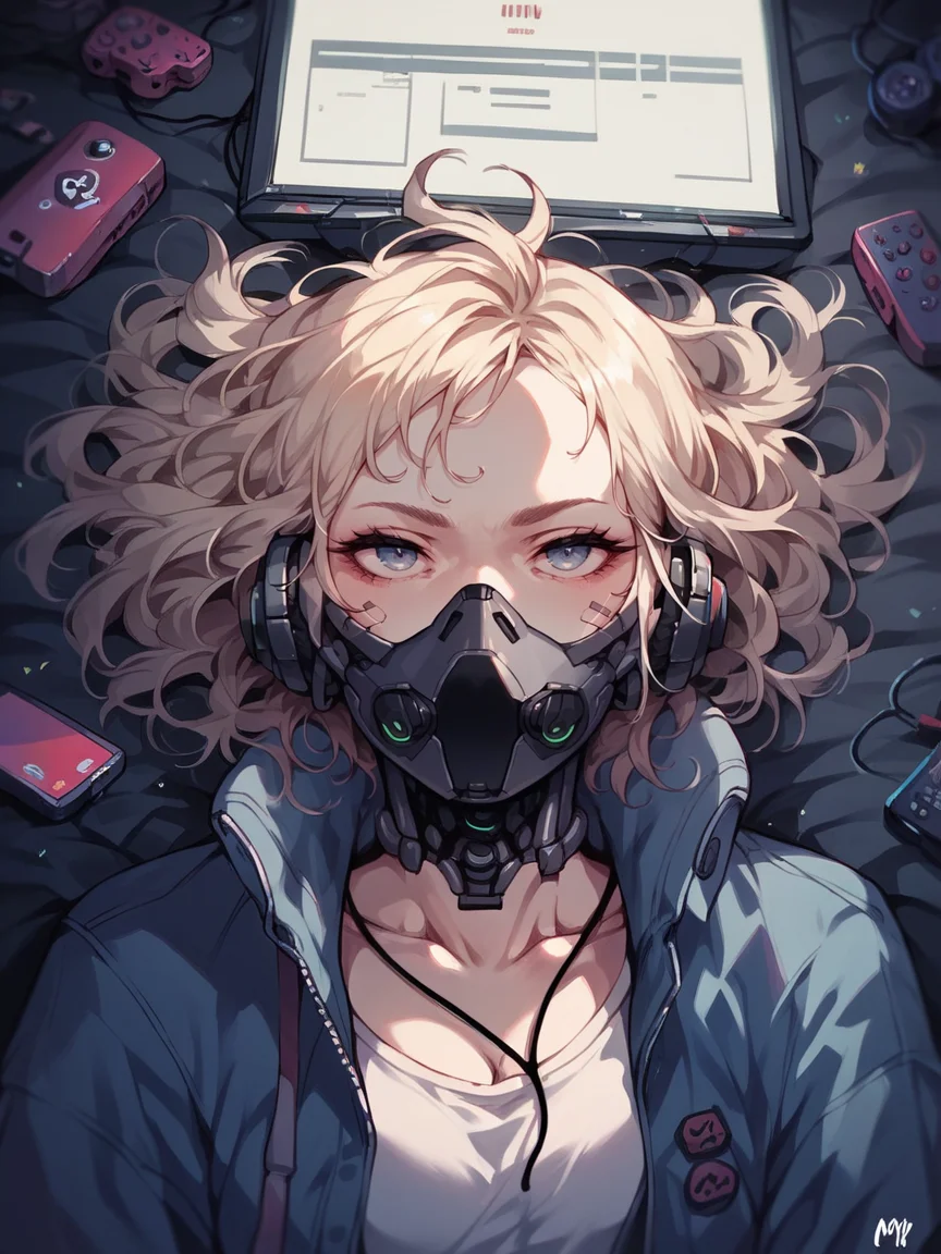 score_9, score_8_up, score_7_up, score_6_up, score_5_up, score_4_up, <lora:m1ntfl4v0r2XLP:0.8> m1ntfl4v0r2, 1girl, gamer, cyborg