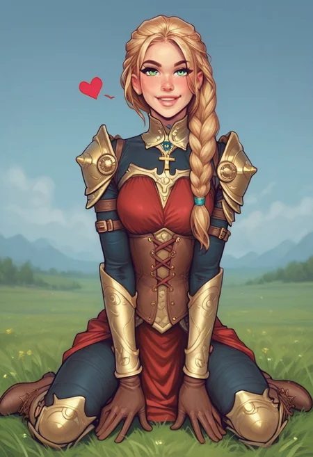 1girl, illustration, looking at viewer, highly detailed, from front,1girl, looking at viewer, highly detailed, skinny, looking at viewer, 1girl, masterpiece, best quality, full body portrait, (((1girl, <lora:agrias-nvwls-v3:1> agrias, armor, corset, dark red dress, brown gloves, cross-laced boots, looking at viewer, sidelocks, braided ponytail, light green eyes, Romance, sci-fi, artificial intelligence, highly detailed)))
BREAK
slight smile, looking at viewer,
BREAK
long hair, blonde hair, hair over one eye, big hair,
BREAK
best quality, depth of field, bokeh, (((full clothed))) (best quality, high detail), ((masterpiece)), <lora:1_ino_20e:1>
BREAK
((((((field, mill)))))) score_9, score_8_up, score_7_up, score_6_up, source_cartoon, rating_explicit, Expressiveh, (((((upper body))))), dynamic pose