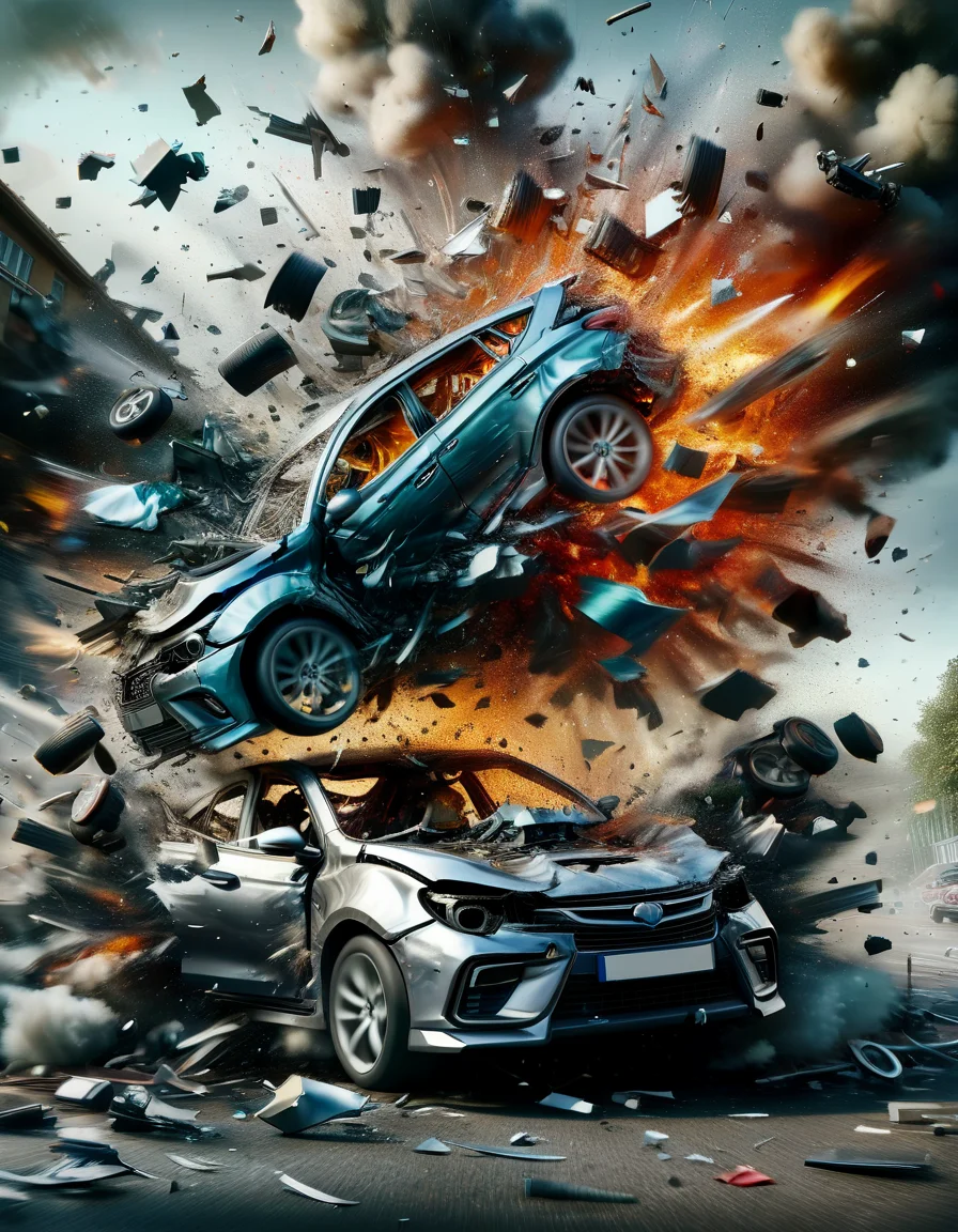 ral-vlntxplzn, car accident, explosion, flying though a paradox, cinematic scene, scenery, detailed background, masterpiece, best quality, high quality, highres, absurdres, very detailed, high resolution, sharp, sharp image, 8k, multicolored, colorful, vivid, award winning, stunning, amazing <lora:ral-vlntxplzn:1>
