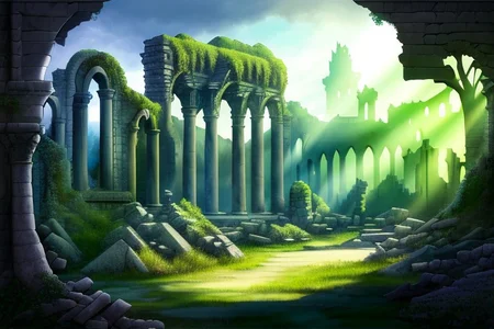 (masterpiece:1.2), (best quality,:1.2), 8k, HDR, ultra detailed, ((photorealistic)), professional light, cinematic lighting, fashion photography, ambient lighting,<lora:detail_slider_v4:3>, overgrown ruins of a settlement on the plains of a magical fantasy world, FanRu <lora:FantasyRuins-10:1>, ((perfect hands)), epiCPhoto