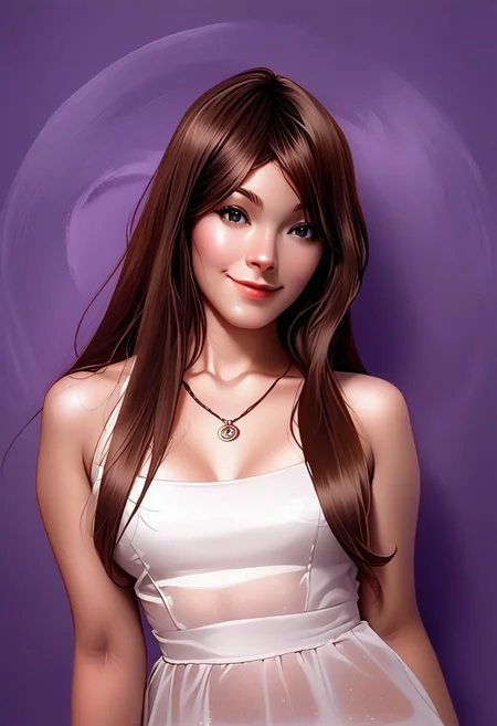 score_9, score_8_up, score_7_up, score_6_up, source_cartoon, 1girl, female, solo, soaking wet hair, smile, diaphonous white dress, bronze necklace, medium breasts, female focus, official style, close up, perfect anatomy, perfect face, standing, abstract beauty, beautiful, centered, looking at the camera, approaching perfection, dynamic, moonlight, highly detailed, watercolor painting, artstation, concept art, smooth, sharp focus, illustration, portrait