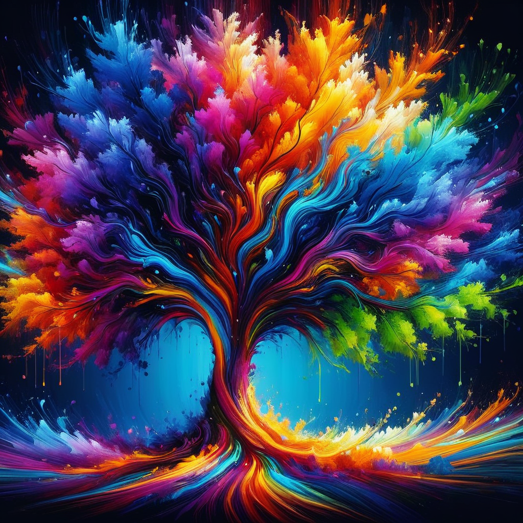 impactful paint of a majestic magical tree <lora:Rainbow_Style:0.8>, highly detailed, 8k, sharp, professional, clear, high contrast, high saturated, , vivid deep blacks, crystal clear