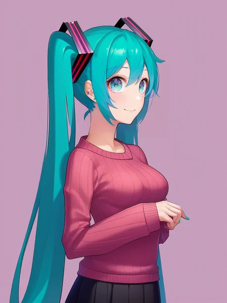 portrait, [:(score_4_up:0.25):0.65], [score_9_up:score_6_up:0.35], [:anime:0.4], portrait, detail face, large eyes, woman standing, ((hatsune miku)),    
medium breasts, sweater, skirt, motherly, [:photorealism:0.5]