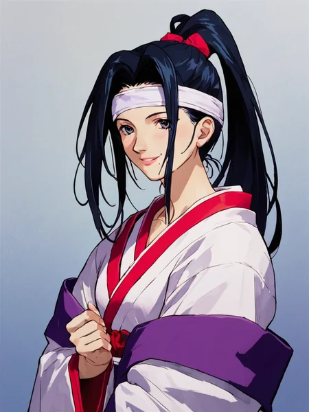 score_9, score_8_up, score_7_up, score_6_up, masterpiece, perfect face, perfect hands, high quality, source_cartoon, (1girl, solo,) <lora:Twilight_Suzuka_-_Outlaw_Star:1> twilightsuzuka, black hair, long hair, headband, ponytail, mole under mouth, japanese clothes, 1990s (style), white robe, smile,
