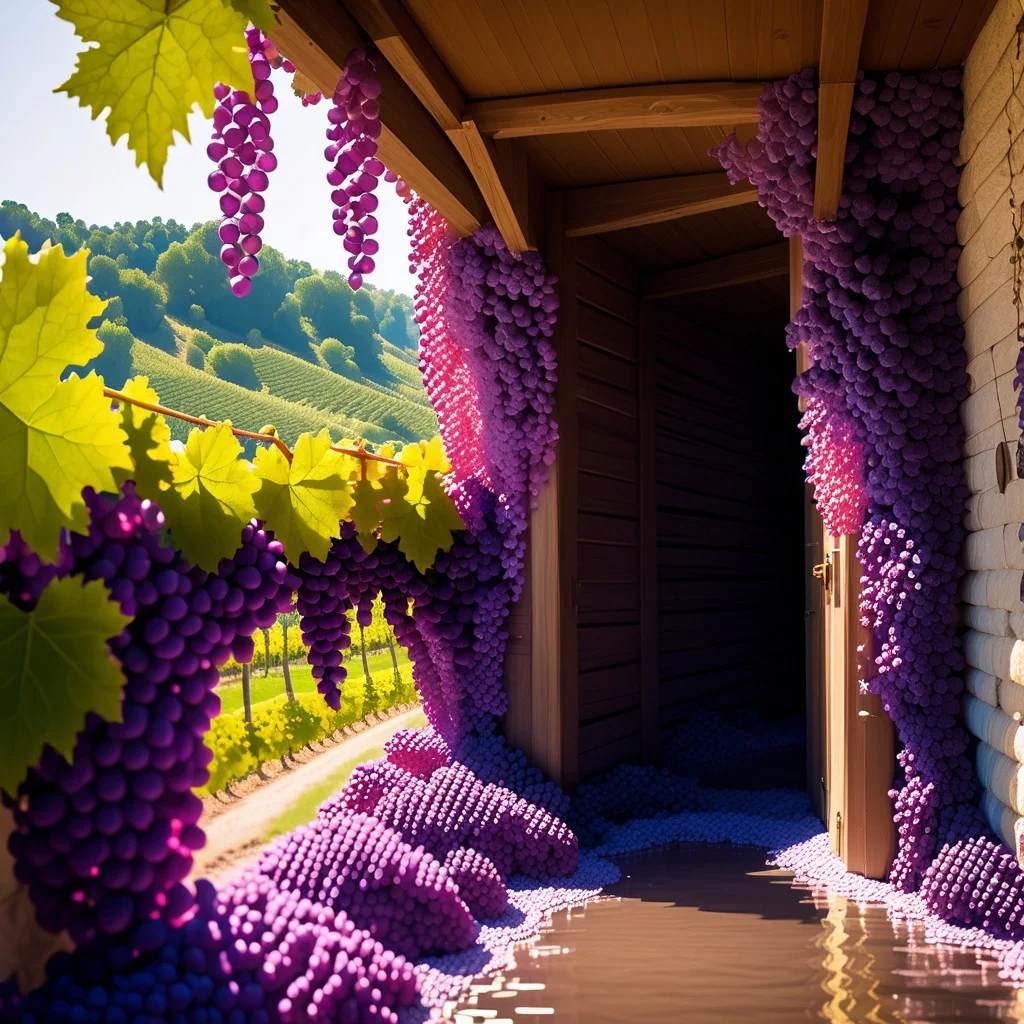 Ungound vineyard, vines creeping over cave wall in light of purple crystals. Masterpiece, best, detailed