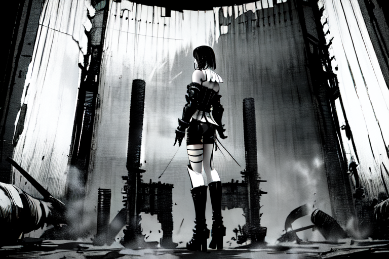 highly insanely detailed, masterpiece, top quality, best quality, highres, 4k, 8k, RAW photo, (very aesthetic, beautiful and aesthetic),  
tsutomu nihei,nihei_tsutomu,blame!,blame gakuen!,abara,TNstyle,sidonia_no_kishi,(mausoleum,tower,sidonia \(ship\),megastructure in background,space,spacecraft,giant room,city ruins,stairs),star \(sky\),starry sky,toha heavy industries,ventilation fan,ventilation shaft,fence,air conditioner,mist,smoke,fog,machinery,science fiction,empty,dark background,dystopia,destroyed,blm,decrepit,futuristic,biomachine,bioluminescence, 
<lora:ABARA:1>, 
(1girl:1.3), 
solo focus, 
news anchor in front of big screen,facing viewer,back screen is big which is from the floor to ceiling and left to right,âââ